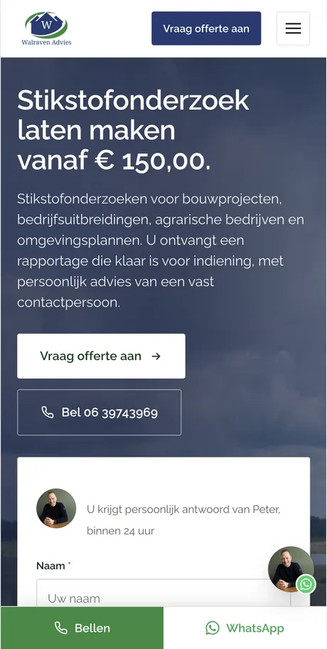 Landingspagina die wij bouwden voor Walraven Advies